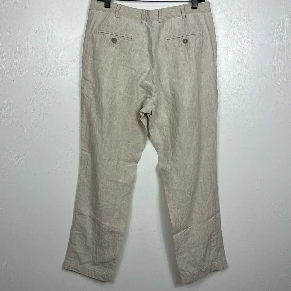 Lombard Slim Fit European Linen Pants With Pockets In Beige Size 36